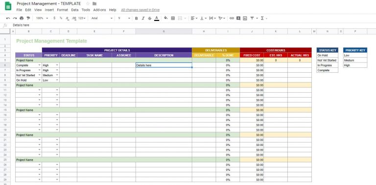 project management - Google Sheet - Nick Vitucci